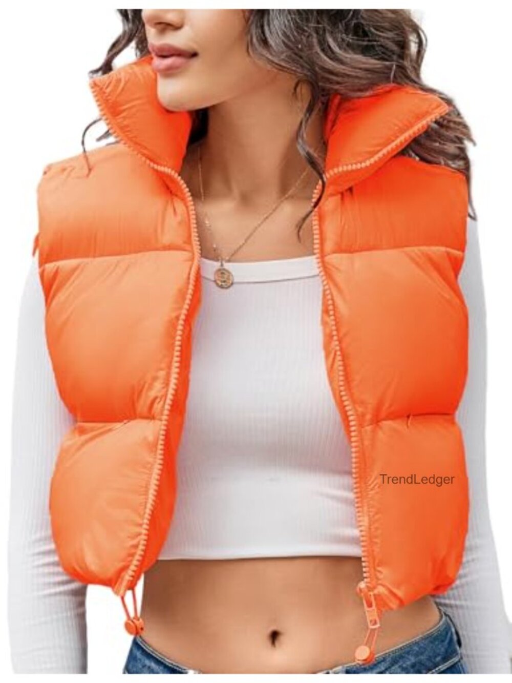 Women's Cropped Puffer Vest Lightweight Fluffy Sleeveless Zip Warm Winter